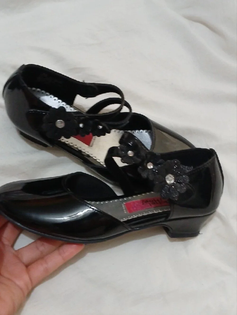 Rachel Shoes Girls Black Patent Double-Strap Mary Janes with Flower